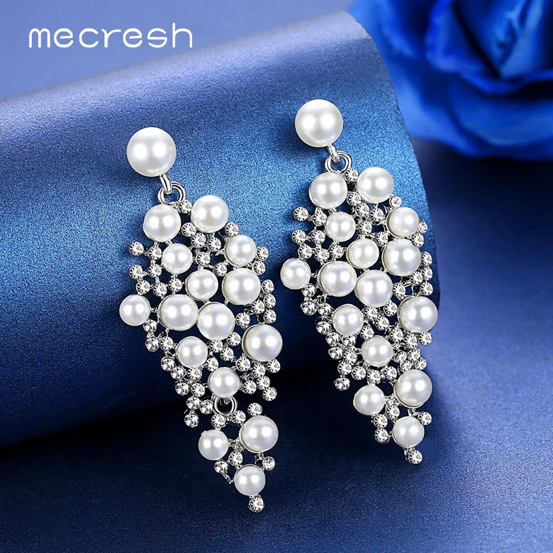 Mecresh массивные серебряные женские серьги-капли с искусственным жемчугом, модные ювелирные изделия, роскошные висячие серьги с большими кристаллами MEH1213