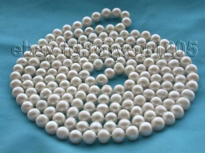 

FREE SHIPPING 68" high luster Natural 10mm Round White Pearl Necklace