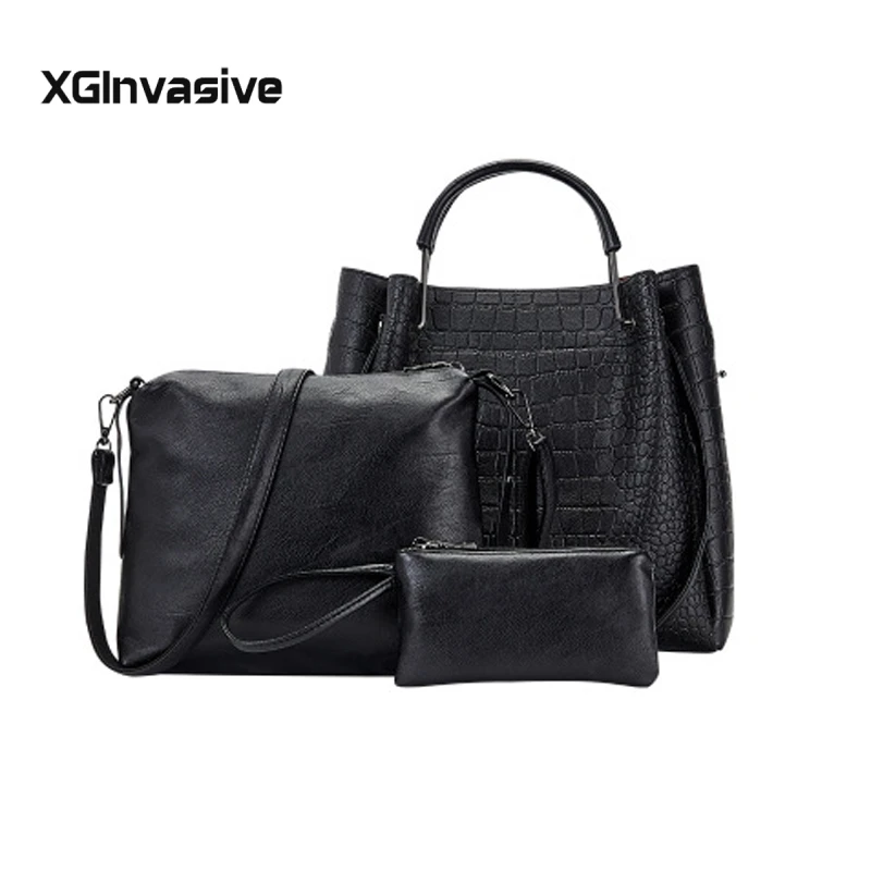 

Women handbag luxury leather 2018 Women Bag Famous Brand Messenger Bags Chain Shoulder Bags 3 Sets Big Size Tote