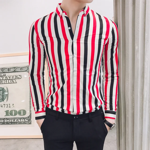 Aliexpress Blue Stripe Shirts Mens Red Blue Stripe Shirts Mens Red Camiseta Masculina Slim Fit Men Office Casual Dress