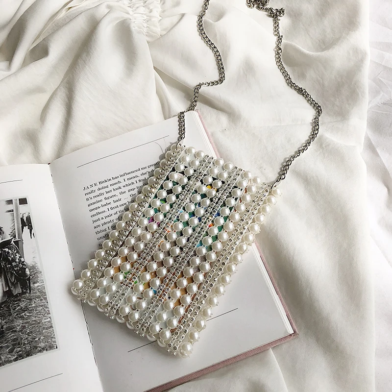 

Pearl Diamond Mini Crossbody Bags For Women 2018 Shiny Bling Bling Party Purses and Handbags Ladies Messenger Phone Hand Bag