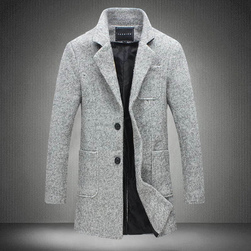 

2019 Autumn and Winter New Fashion Boutique Solid Color Casual Business Men's Long Woolen Coats / Mens Grey Long Woolen Jackets