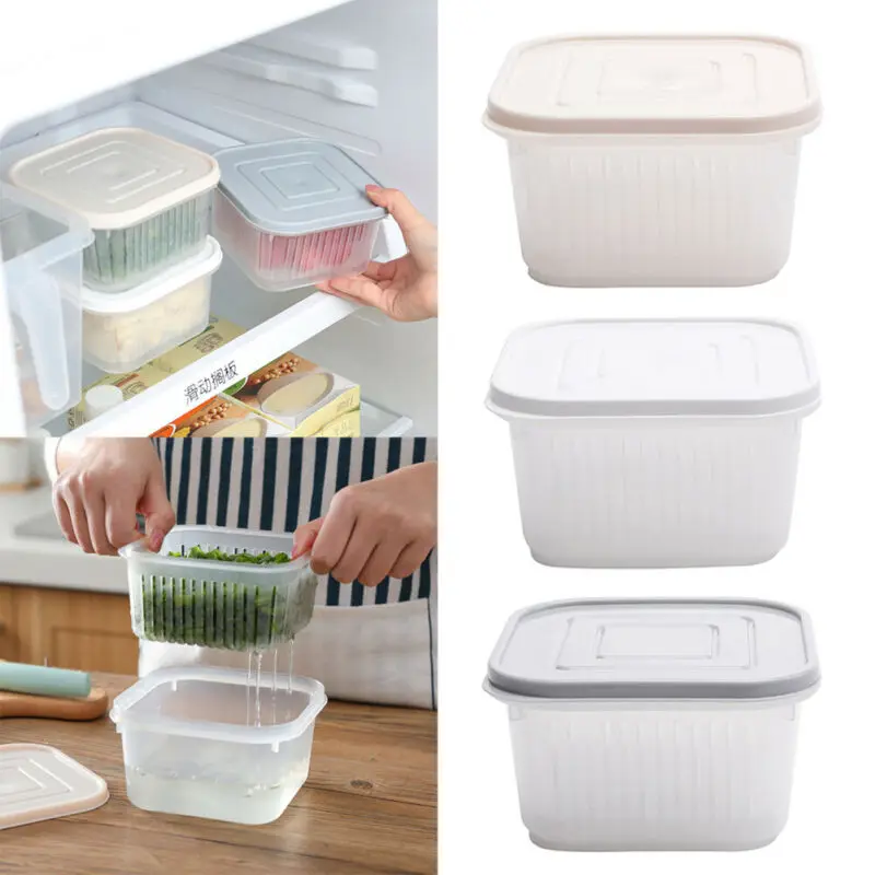 

Kitchen Transparent Square Drain Sealed Box Ginger Garlic Onion Food Storage Box Fruit Vegetable Container Refrigerator Storage