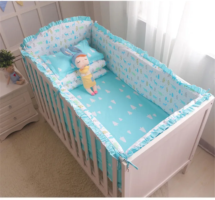 6-teiliges Baby Bettwäsche Set 120x60/140x70 cm mit 4-seitig Kinderbett Schutz 