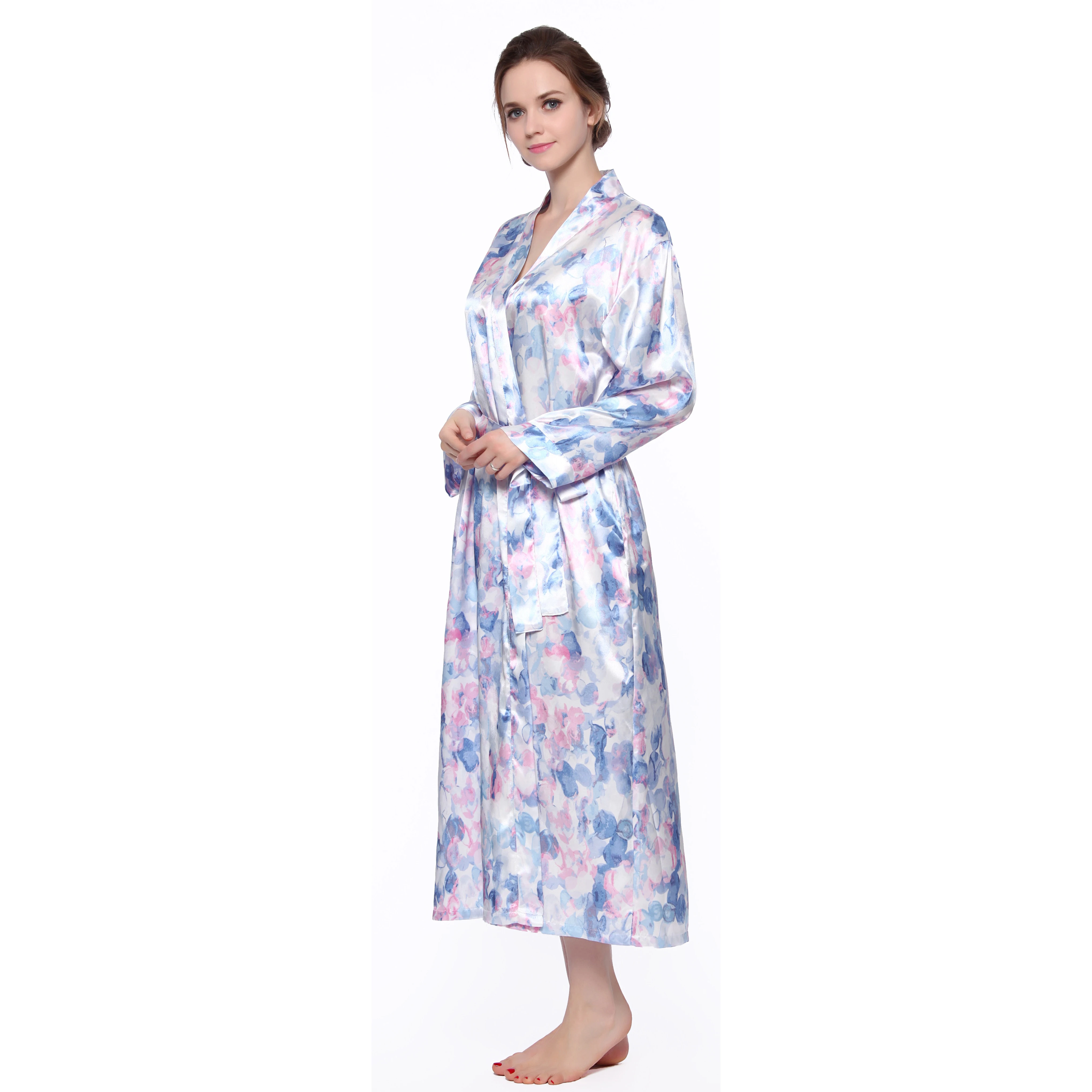 Lavenderi Женская длинная Классическая атласная кимоно Lounge халат