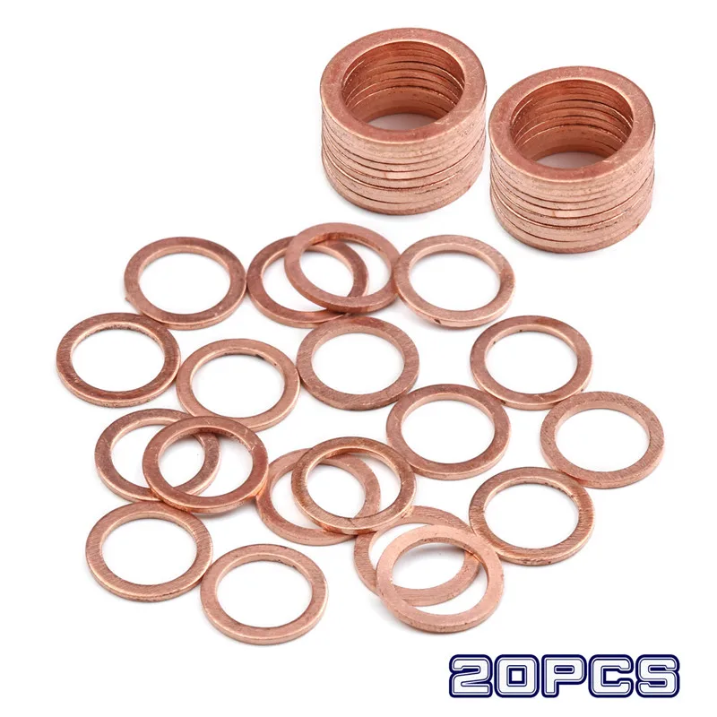 

20PCS/Set Solid Copper Crush Washers 10*14*1mm Sump Plug Oil Seal Tools Fittings for Car Truck Vehicle Fasteners Accessories