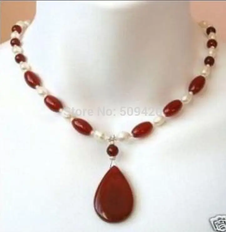 

Free Shipping >>Beautiful white pearl and Red Ruby pendant necklace 18