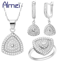 Almei Elegante Austrain Crystal Collar de Plata y Colgante de Diamantes de la Moda CZ Sistemas de la Joyería de Regalo del Día de San Valentín T133