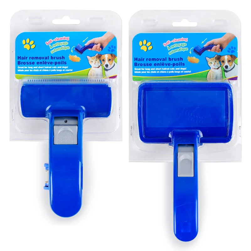 

Blue manual hair removal brush Size One-button self-cleaning plastic push hair pet comb Pet supplies