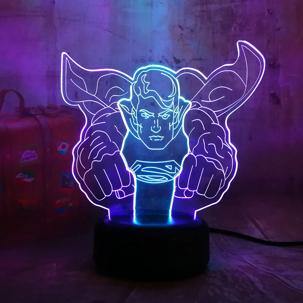 NEW Superman Flying 3D RGB LED Night Light Mixed Dual Color 7 Color