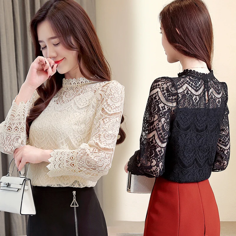 Blusas mujer de moda2019 Женские топы и блузки женские рубашки с длинным рукавом кружевные