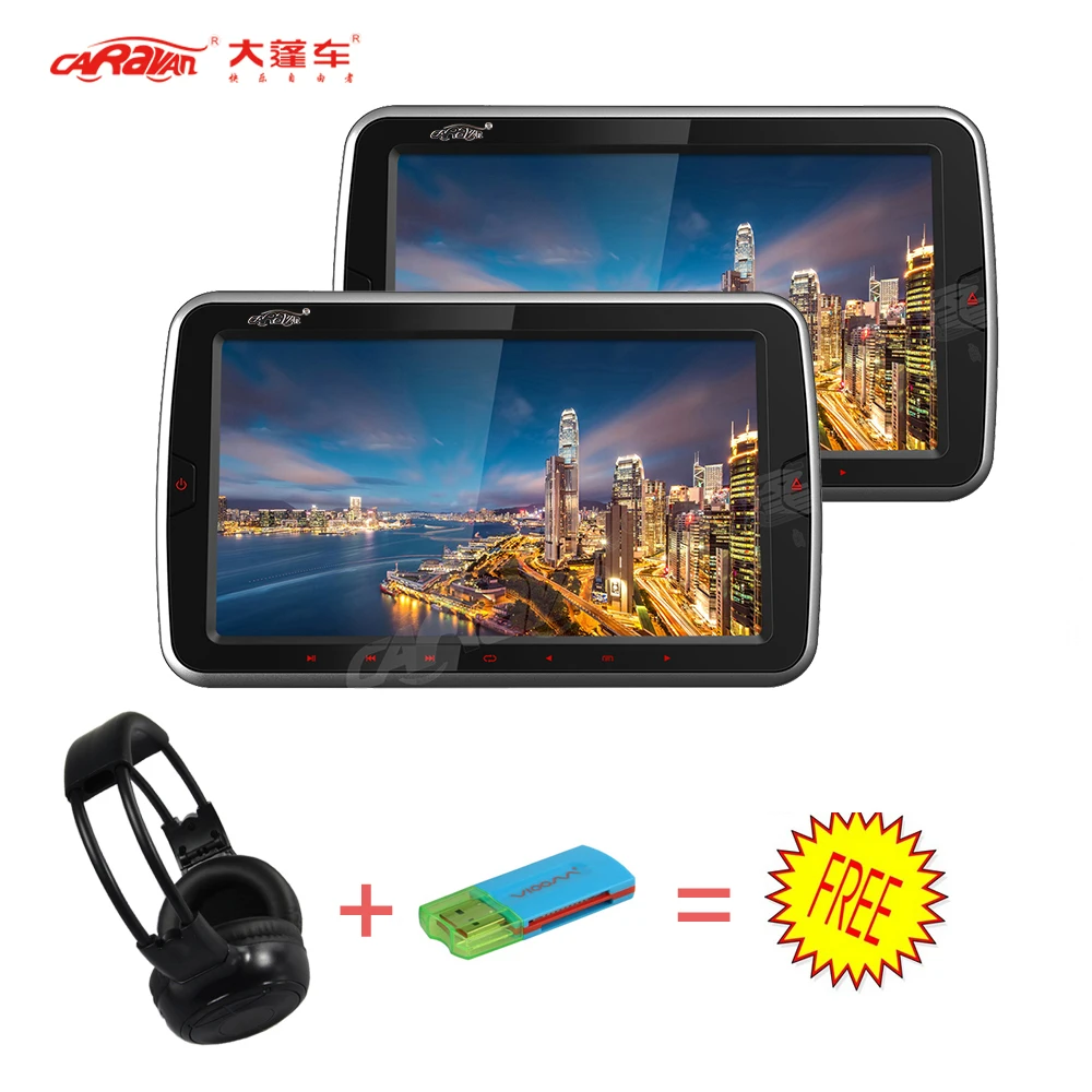 CARAVAN 2PCS Full 9 inch HD LCD Screen Portable Car Headrest DVD Monitor Player 800*480 Support