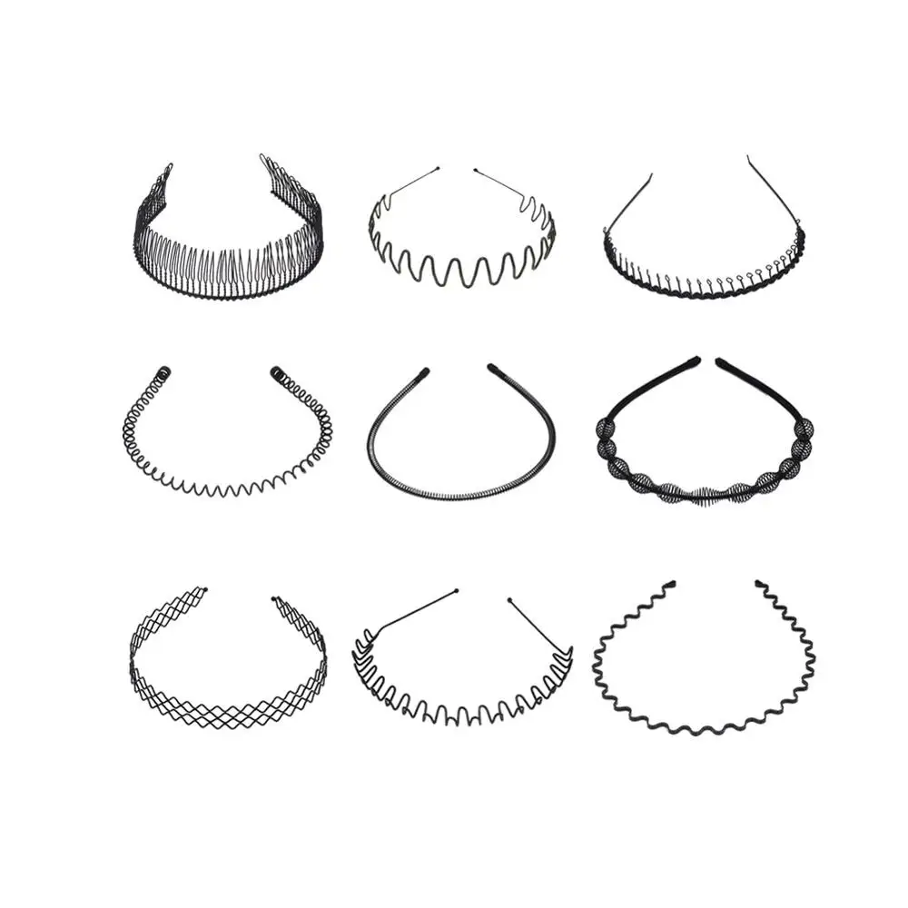 

Men Plain Black Stretchy Elastic Thin Hard Metal Hair Hoop Hair Hand Headband Holder Clasp Comb Hairgrips With Teeth Crown Tiara