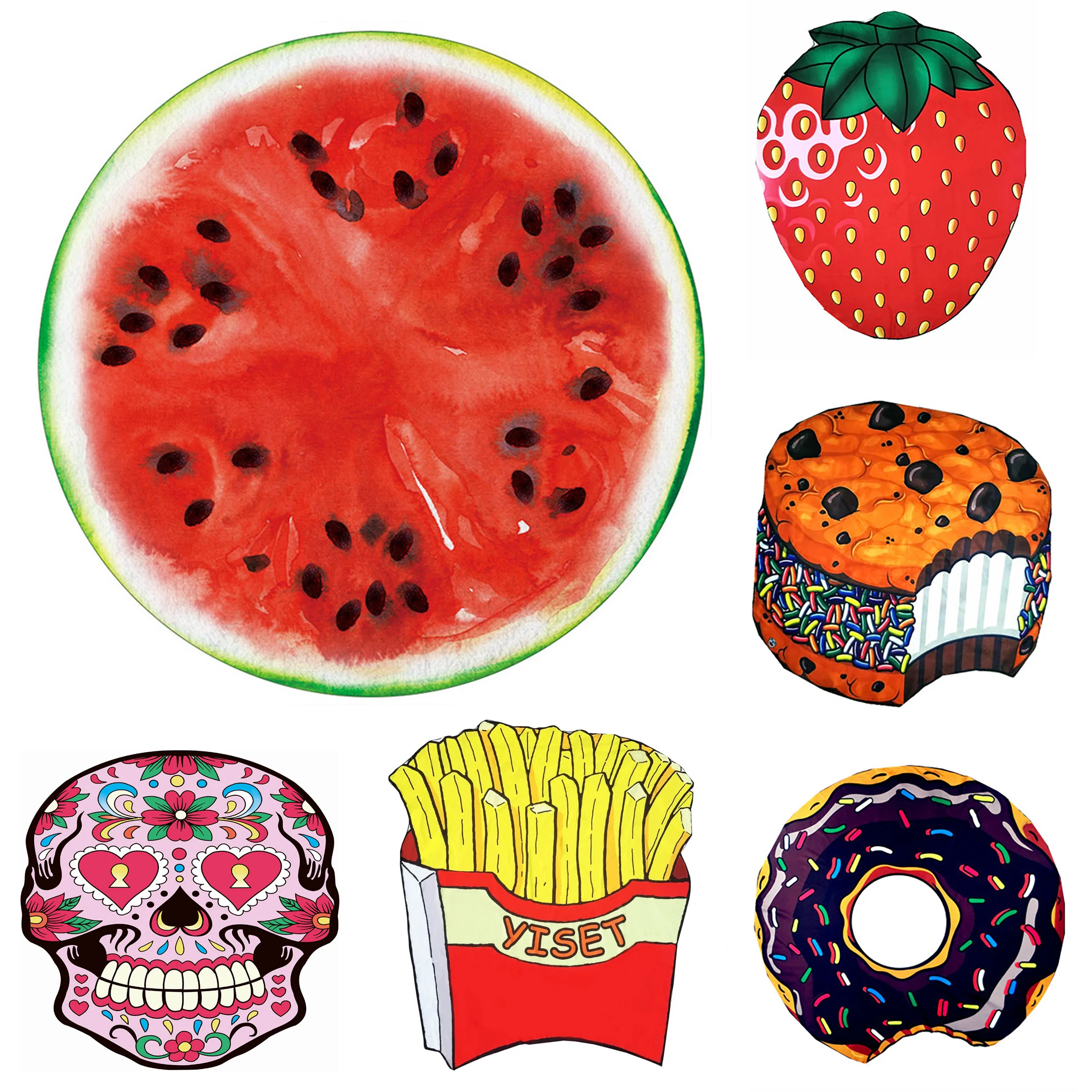 

150x150cm Fruits Donut Emoji Ice Cream Picnic Table Cloths 3D Print Polyeste Yoga Mat Bath Blanket Large Beach Cloths Home Decor