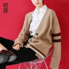 Toyouth полосатый цветной свитер с v-образным вырезом и длинным рукавом, Женский вязаный кардиган, Женский пуловер, Женский Топ, полосатый свитер