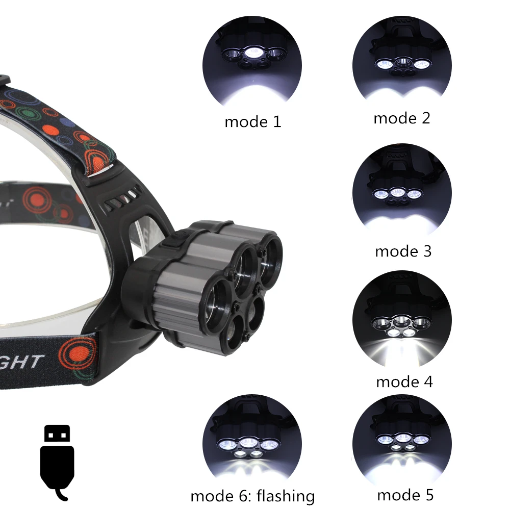 15000Lm 3 XML T6 + 2 Q5 LED 6 режимов светодиодные фары налобный фонарь 18650 Головной для охоты