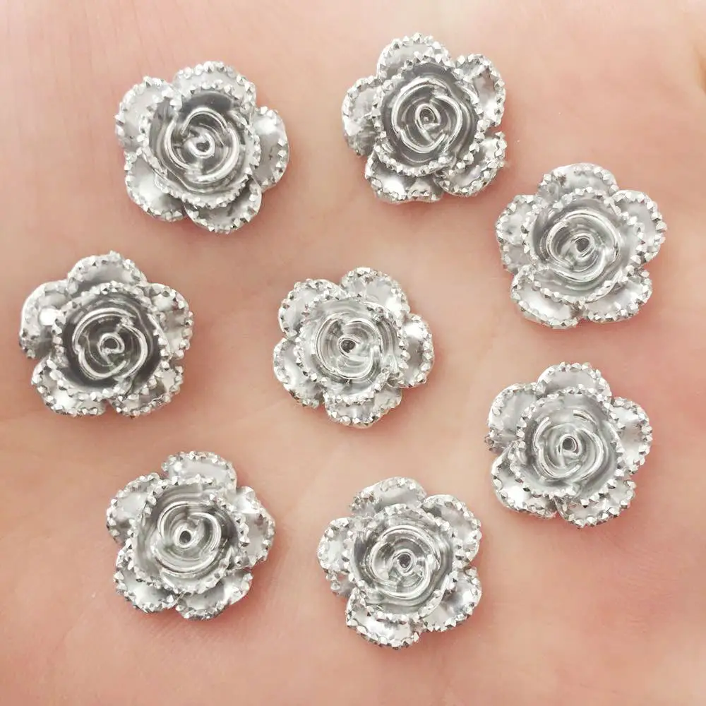 

New 40pcs 14mm Resin Silver Rose Flatback Stone Scrapbook Wedding DIY Craft D736