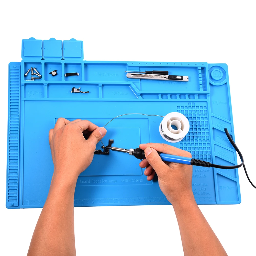 

S-160 45x30cm Heat Insulation Silicone Pad Desk Mat Maintenance Platform For BGA Soldering Repair Station With Magnetic Section