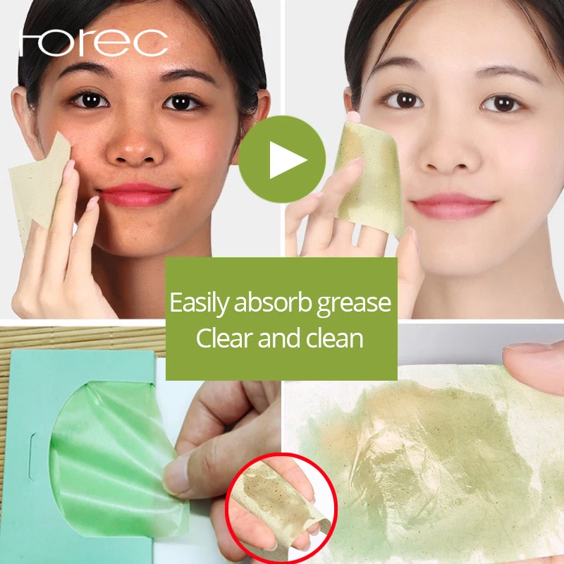 ROREC 100Pack Tissue Papers Makeup Cleansing Oil Absorbing Face Paper Absorb Facial Cleanser Green Tea Smell Fresh Face Tool