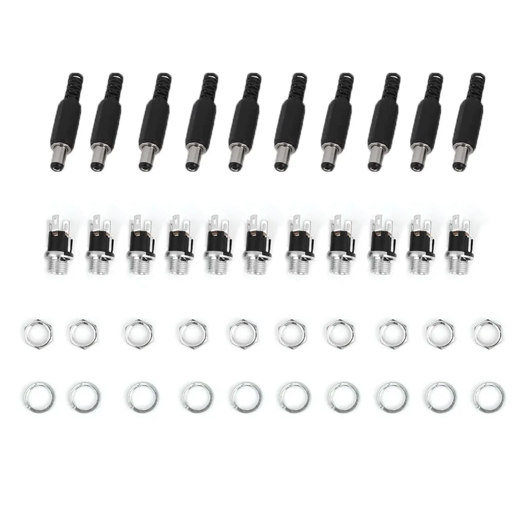 

10 Pairs 2.1x5.5mm 12V Male and Female DC Power Plug Adapter Jack Connector