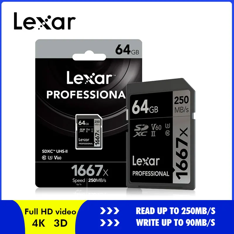 Оригинальная профессиональная карта памяти Lexar 1667x64 GB 128GB 256GB класса 10 для видеокамеры 1080p 3D 4K