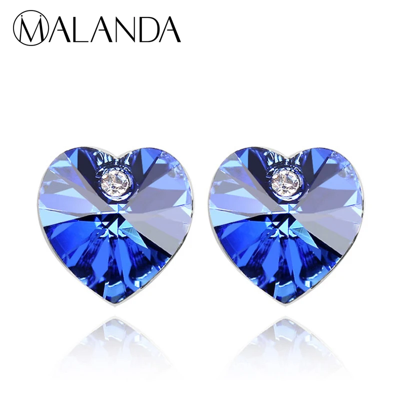 

MALANDA Brand New Fashion Heart Shape Crystals From Swarovski Earrings For Women Wedding Stud Earrings Jewelry Gift 10 Colors