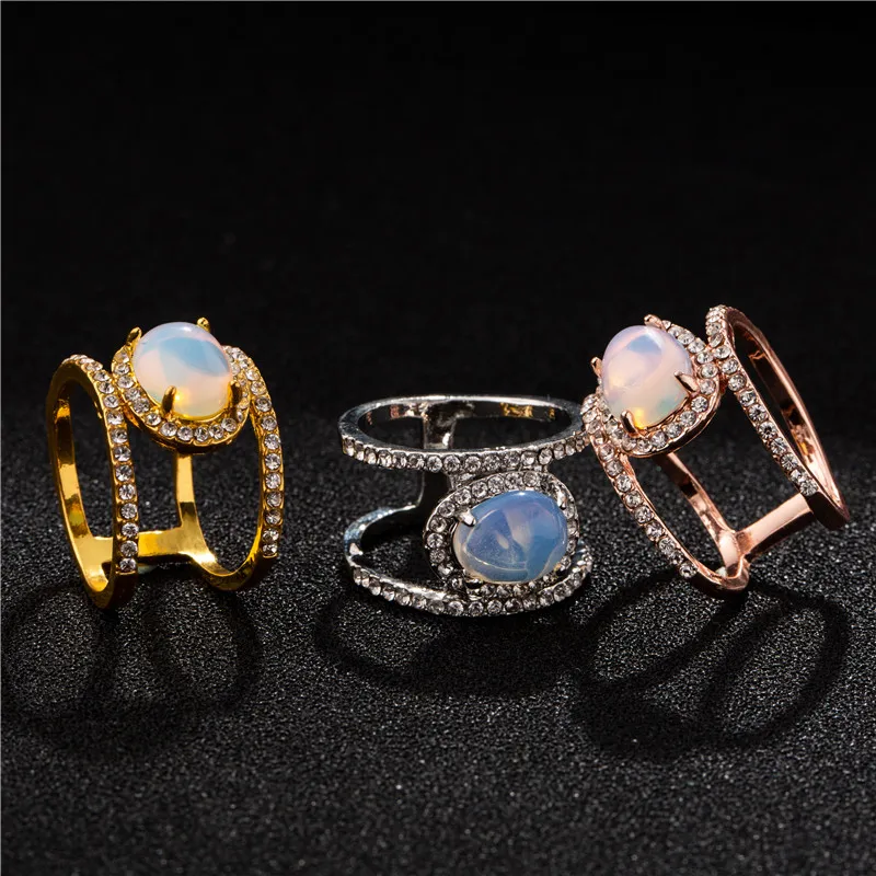 Кольца ZORCVENS Boho с радужным опалом для женщин, 3 цвета, овальное кольцо с лунным камнем, женское свадебное стекируемое кольцо миди