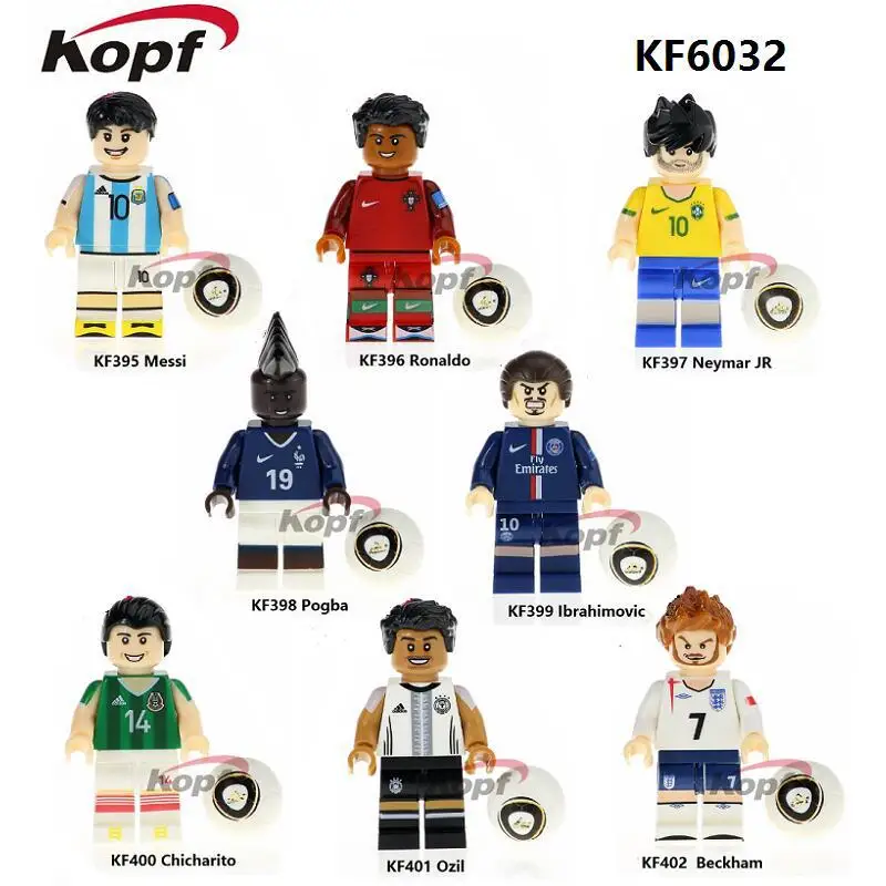 

8pcs Messi Ronaldo Pogba Zlatan Ibrahimovic Beckham Neymar JR Ozil Chicharito Football Soccer Mini Man Compatible With Lego