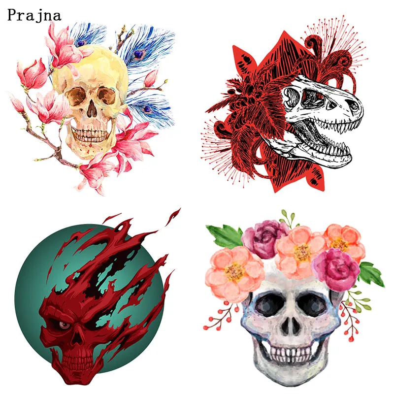 

Prajna Skull Hippie Heat Transfer for Clothing Printed Iron on Stickers on Cloth DIY Stranger Vinyl Thermal Transfer Accessory F