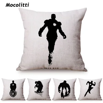 

Black White The Avengers Comic Style Iron Man Captain America Sofa Pillow Case Super Heroes office Chair Spiderman Cushion Cover