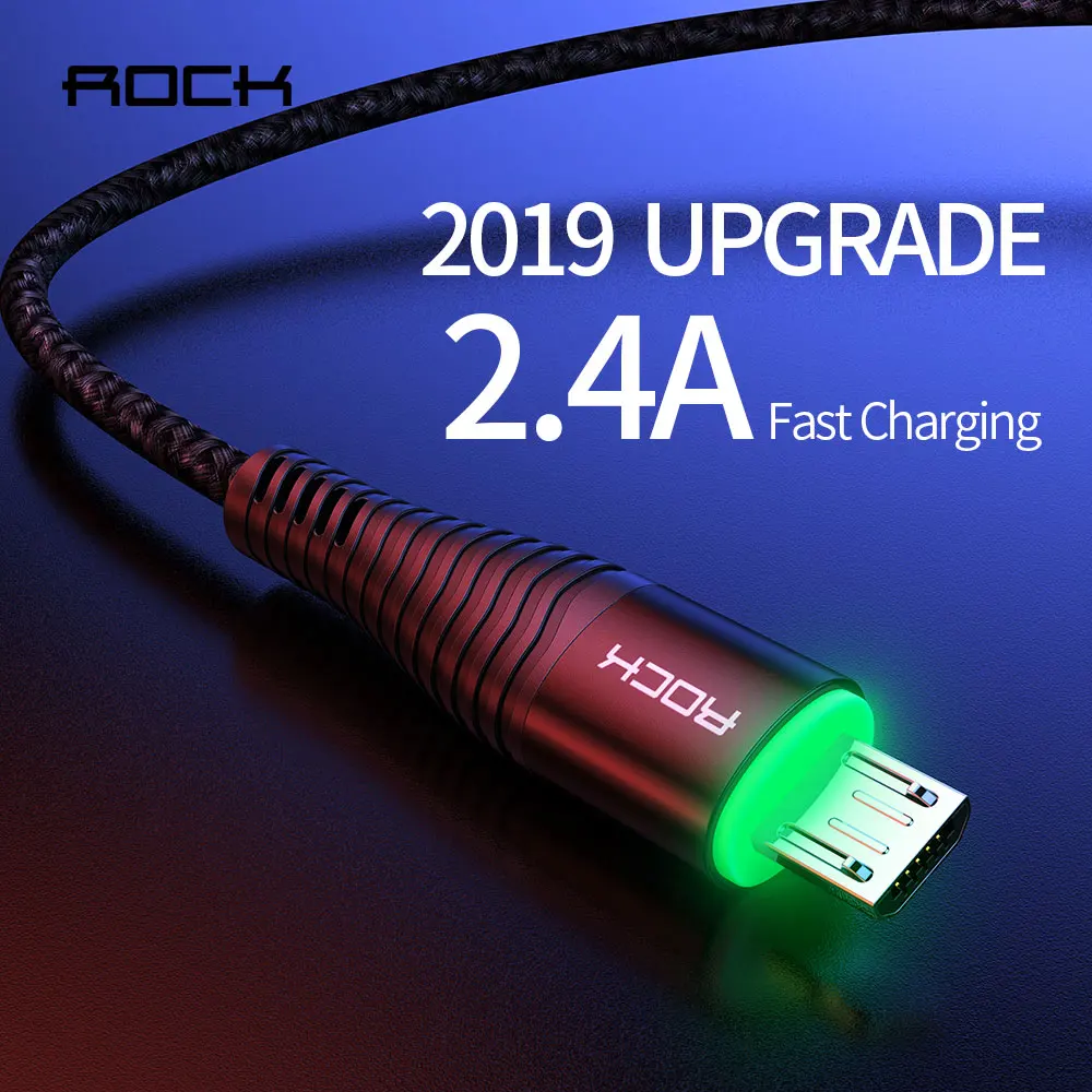 صخرة LED المصغّر USB كابل مزامنة بيانات 2.4A سريع وصلة شحن لأجهزة سامسونج هواوي Xiaomi Andriod USB سلك Microusb الهاتف المحمول الكابلات