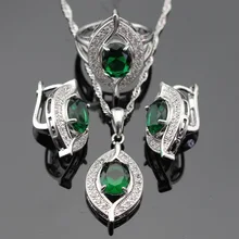 Sistemas de la joyería de Plata de Color Verde Esmeralda Creado Esmeralda Blanco Pendientes/Colgante/Collar/Anillos Caja De Regalo Libre en China
