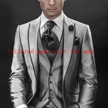 Формальные мужские деловые костюмы мужские серебристые серые свадебные костюмы slim fit Модные мужские костюмы мужские смокинги для жениха(пиджак+ брюки+ жилет+ галстук