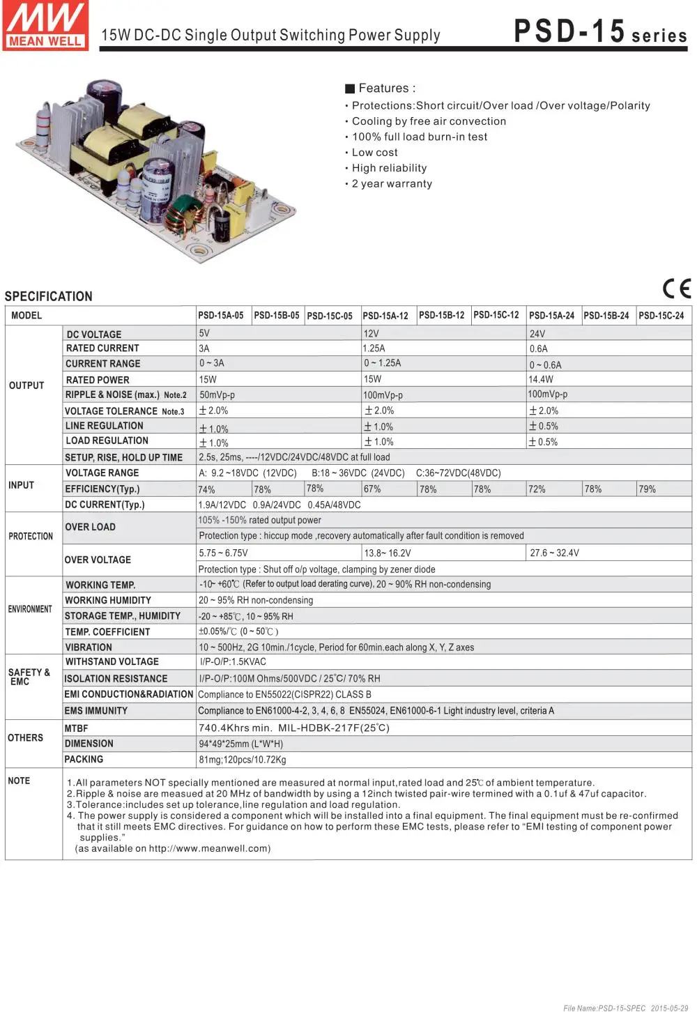 MEAN WELL PSD-15B-12 12V 1.25A meanwell PSD-15 12V 15W одиночный выход DC-DC конвертер