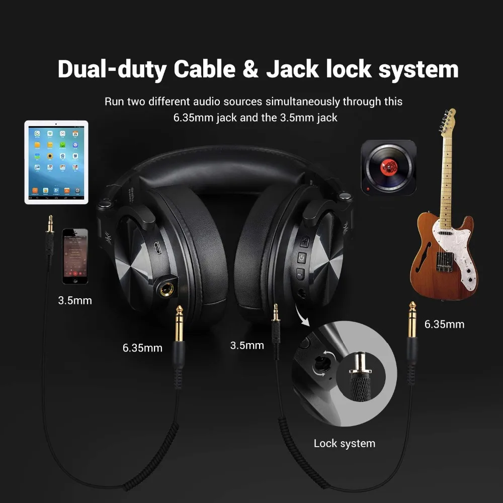  Oneodio Professional DJ Headphones Portable Adjustable Wireless/Wired Headset Music Share Lock Head