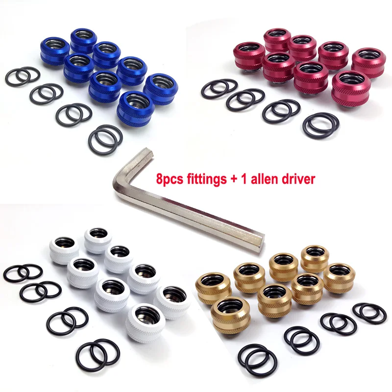 

8pcs/lot WinKool Colorful G1/4" Multi-Link adapter / fitting (14mm Rigid/Hard Tube) with 3 O-rings Sealing