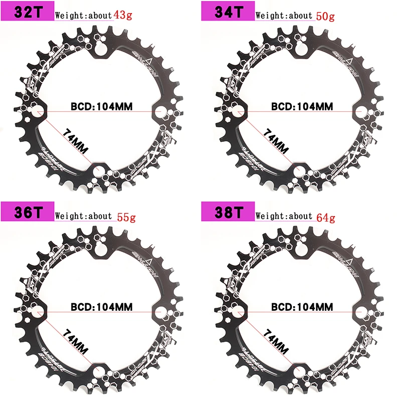 Велосипедный Кривошип 104BCD круглой формы, узкий широкий 32 T/34 T/36 T/38 T MTB, велосипедная цепь, велосипедная цепь, круг, шатун, одна пластина
