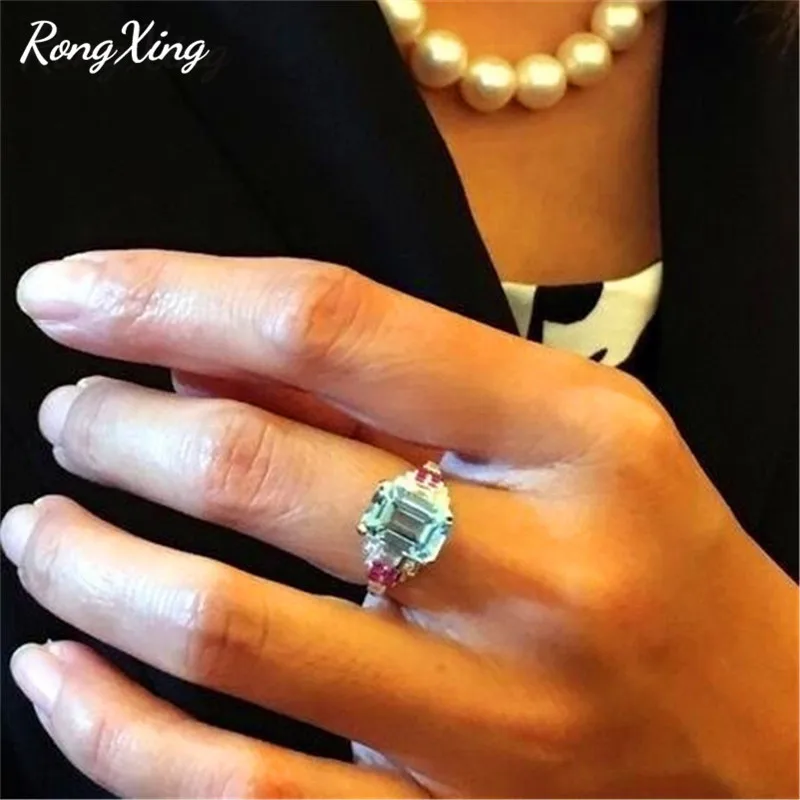Женские свадебные кольца RongXing обручальные из белого золота с квадратным камнем