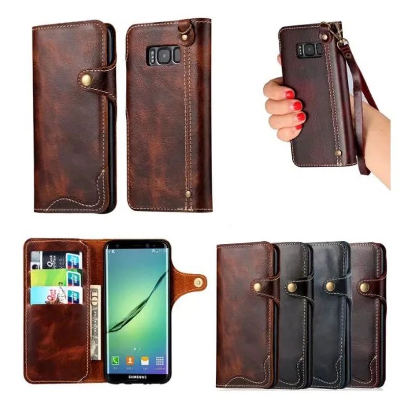 100% натуральная кожа case для samsung galaxy s8 vintage карточки бумажника слоты плюс телефон