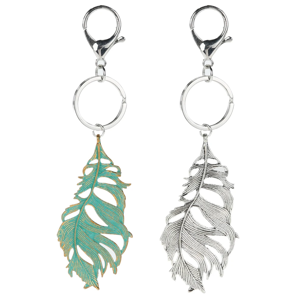 

2 Colors Keychains Green Silver Leaf Pendant Key Chain Vintage Car Keyring Leather Bag Key Holder Bag Buckle Key Accessories