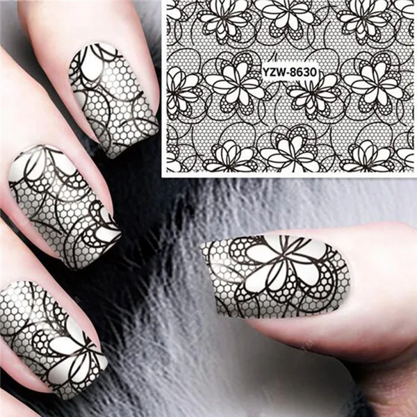 Buy 12 Designs Black & White Nail Art Sticker Adhesive