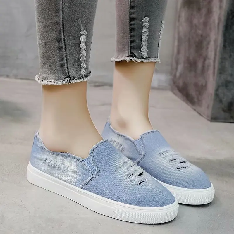 women's flats low top denim flat heel flats sneakers