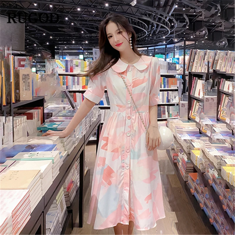 

RUGOD 2019 New Arrival Women Dress Spaghetti Strap&Peter Pan Collar Half Sleeves Dress Single-breasted Sweet Mujer Vestidos
