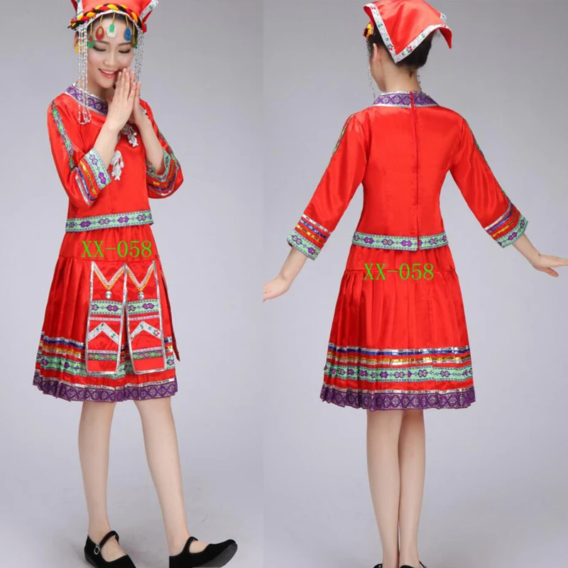 Женский танцевальный костюм Miao с вышивкой Hmong, костюмы для женщин, топы+ платье+ шляпка, женский китайский народный танец, костюм
