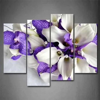 

Unframed 4 Pcs Bunch Of Lily Flowers Modular Wall Paintings Good Quality Cuadros Decoracion Canvas Pictures For Living Room