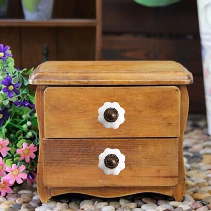 MTSPACE 10pcs/Set Vintage Style Pull Handle Shape of Pumpkin Metal Plastic Door Knobs Cabinet Drawer Cupboard Kitchen White