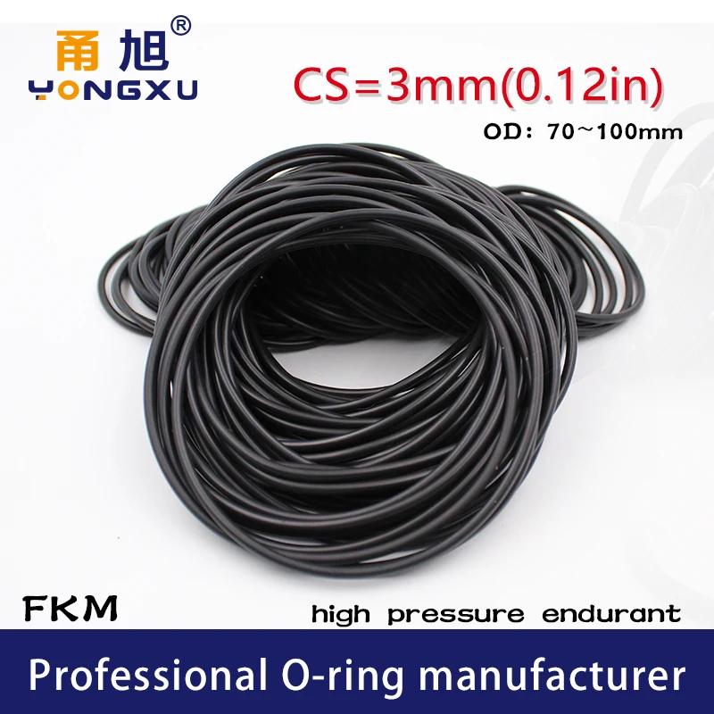 Fluorine rubber Ring Black FKM O-ring Seal CS3mm OD70/72/75/80/85/90/95/100*3mm O Ring Seal Gaskets Waterproof Sealing Washer