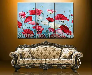 

Hand Painted Abstract Red And White Flowers Poppy Paintings 3 Piece Wall Art Modern Oil Art Home Decor Picture Sets