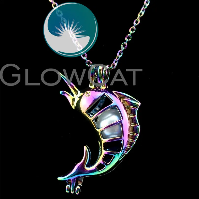 GLOWCAT C203 Rainbow Color Sea Animal Fish Beads Cage Essential Oil Diffuser Aromatherapy Pearl Locket Necklace | Украшения и