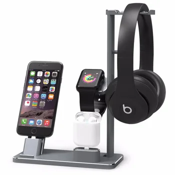 

Aluminium Headphone Stand Holder Charging Dock Charger Station Mount Base For Apple Watch Series 2/1 iPhone 7 7plus 6s 6plus X 8